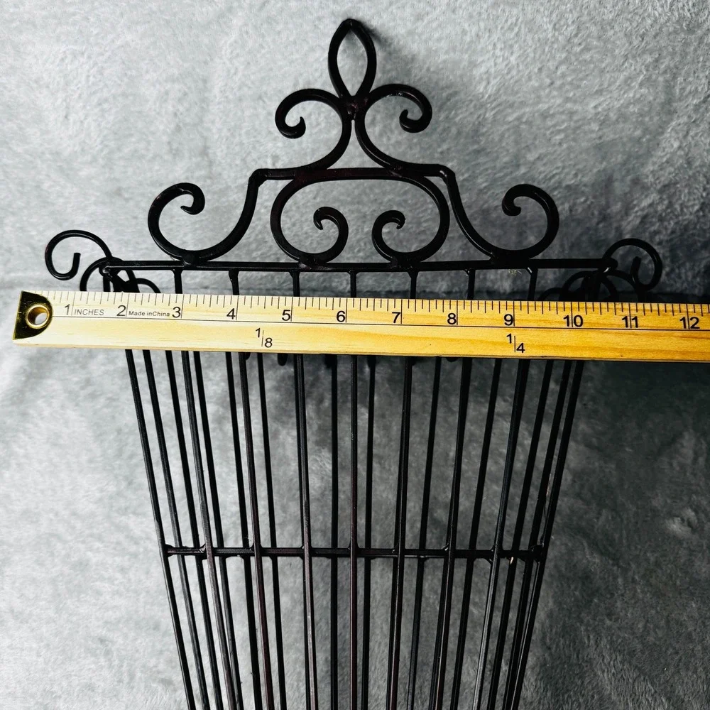 Vtg. Wrought Iron Wall Pocket Basket Fleur De Lis Rustic Farmhouse Planter Large